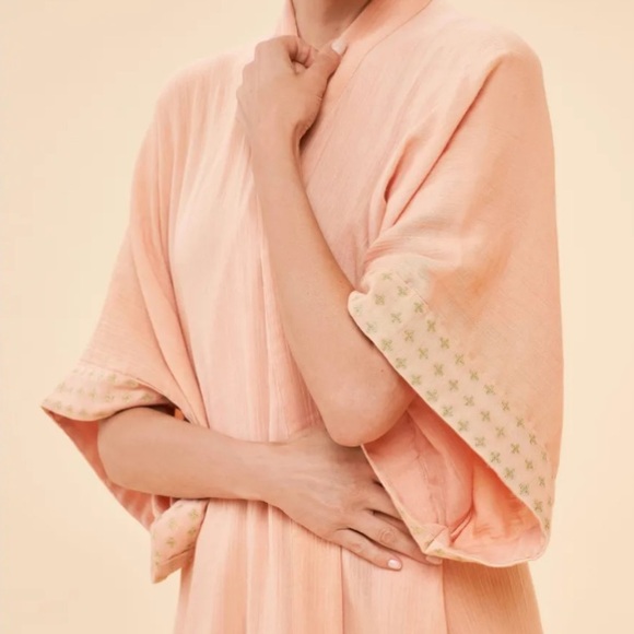 Powder ORGANIC COTTON RETREAT GOWN IN CORAL Limited Edition Beach Coverup Robe - Picture 4 of 14